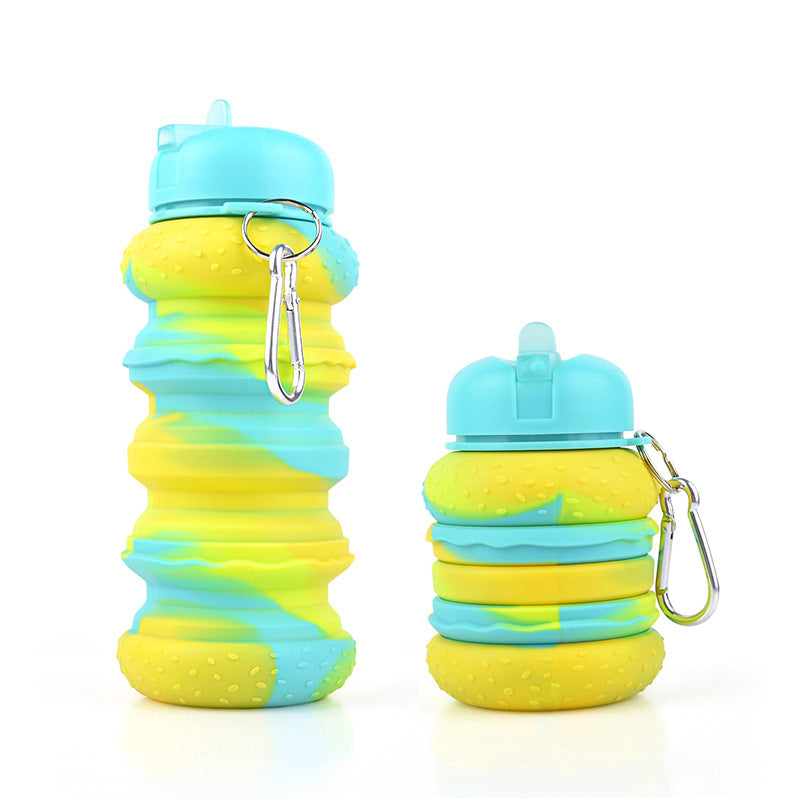 Children's Creative Hamburger Water Cup Portable Anti-Fall Leak-Proof Silicone Water Cup Silicone Telescopic Folding Cup Outdoor Sports Water Bottle