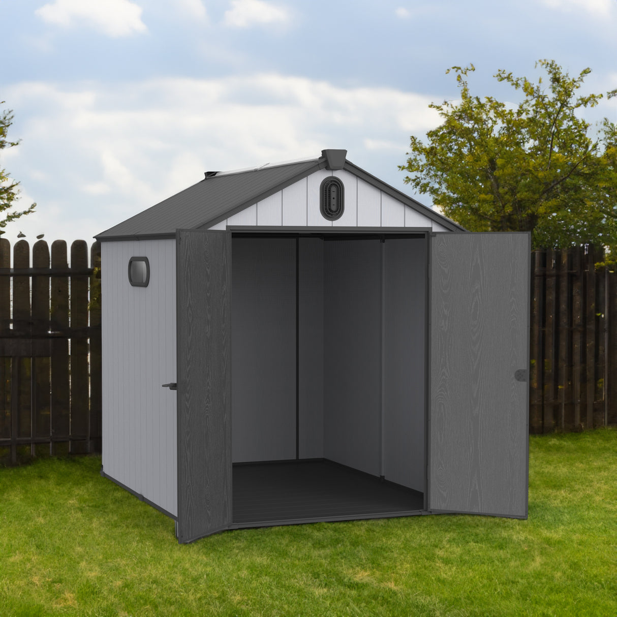 XWT012 6*8ft plastic storage shed for backyard garden big spire Tool storage - V.I.P Digital Presence