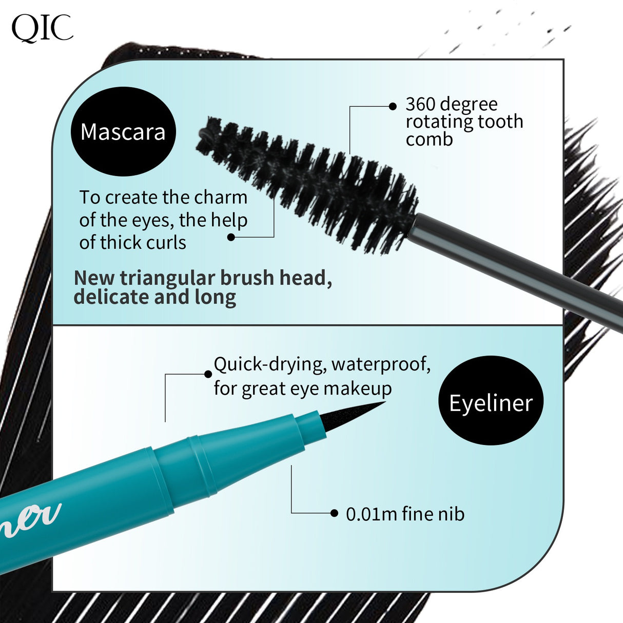 QIC Green Box 2in1 Eyeliner + Mascara Set Waterproof and Smudge-free Long, Thick and Curled Makeup - V.I.P Digital Presence