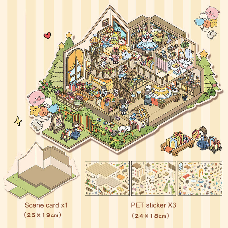 Landscape stickers large 3D stereoscopic scene collage miniature scene ledger stickers DIY stickers