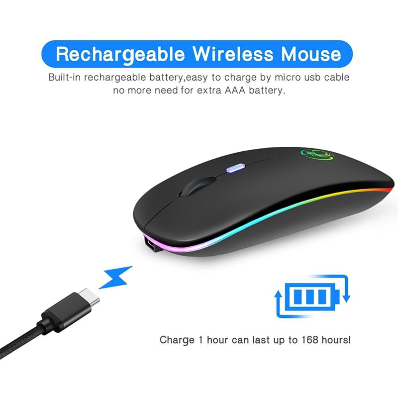 Wireless Mouse Bluetooth RGB Rechargeable Mouse Wireless Computer Silent Mause LED Backlit Ergonomic Gaming Mouse For Laptop PC - V.I.P Digital Presence