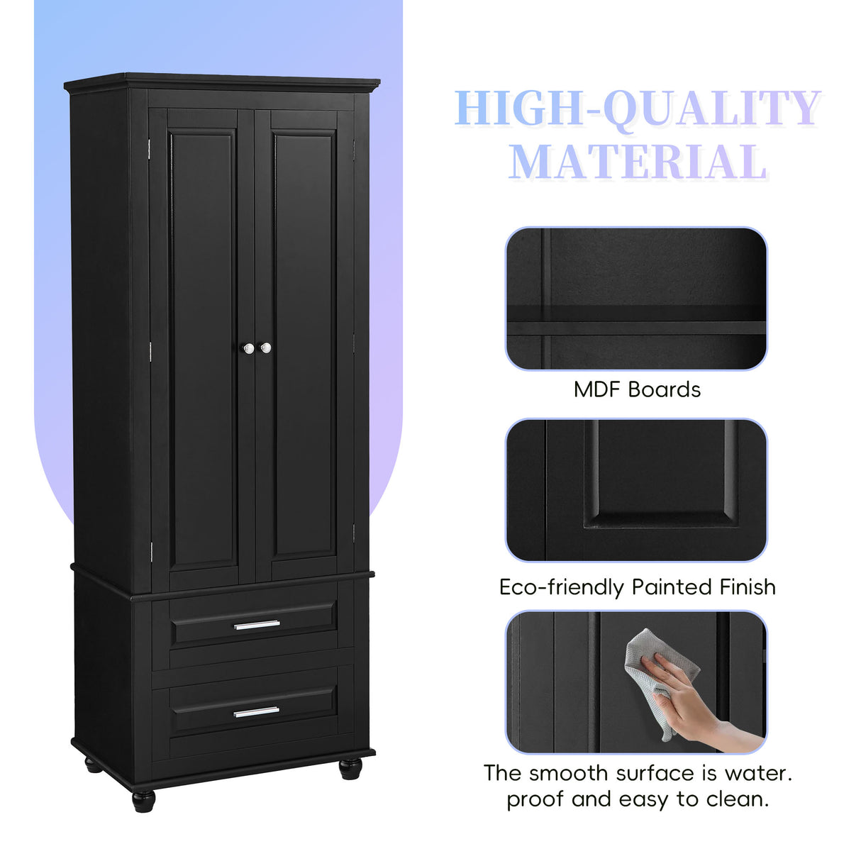 Tall Storage Cabinet with Two Drawers for Bathroom/Office, Black - V.I.P Digital Presence