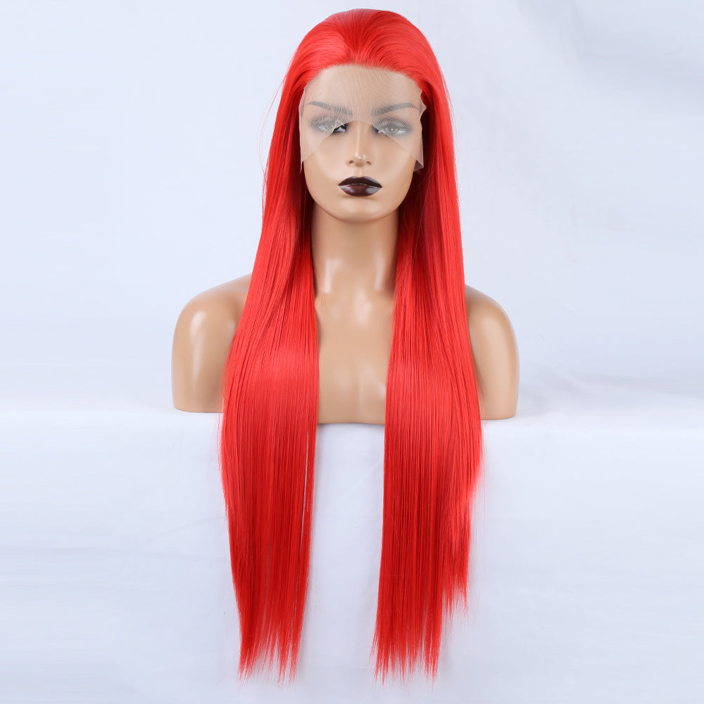 Ladies Red Wig Front Lace Large Lace Ladies Chemical Fiber Wig Headgear Lace wigs Long Straight Hair - V.I.P Digital Presence