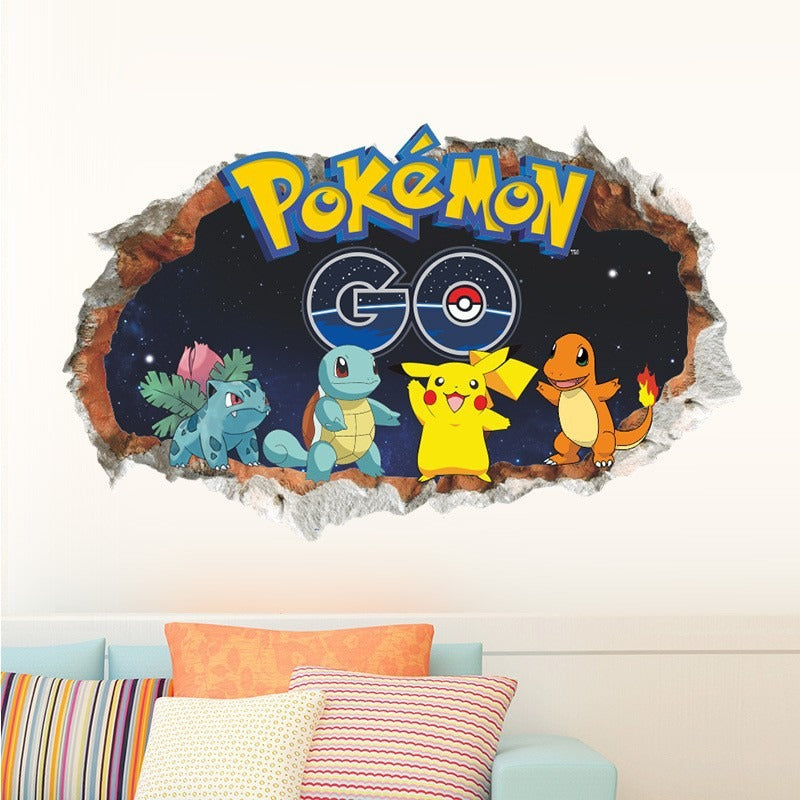 New 3D Pikachu Wall Sticker Pok é mon Wallpaper Self adhesive Cartoon Graffiti Anime Poster Children's Room PVC - V.I.P Digital Presence