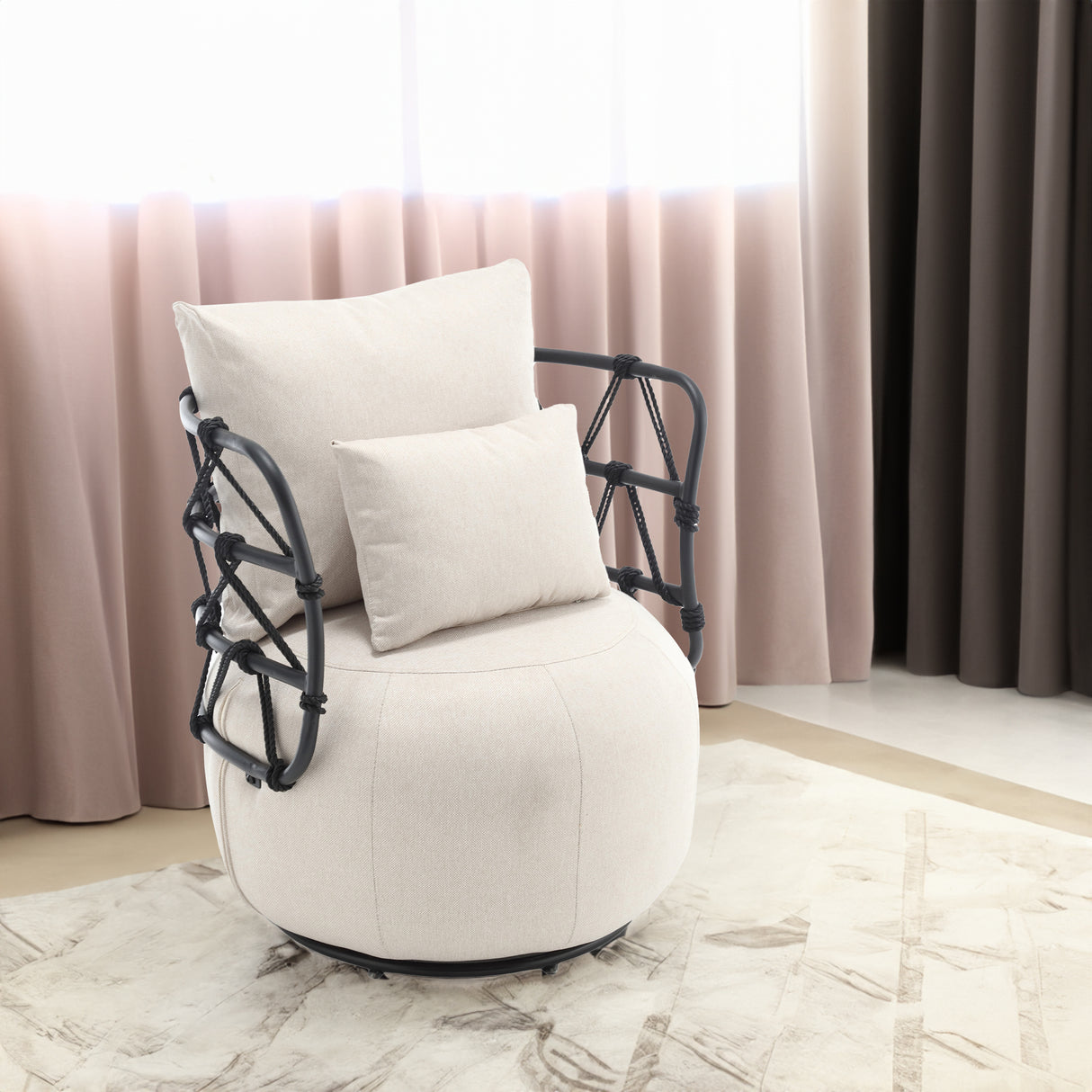 COOLMORE Upholstered Tufted Living Room Chair Textured Linen Fabric Accent Chair with Metal Stand - V.I.P Digital Presence