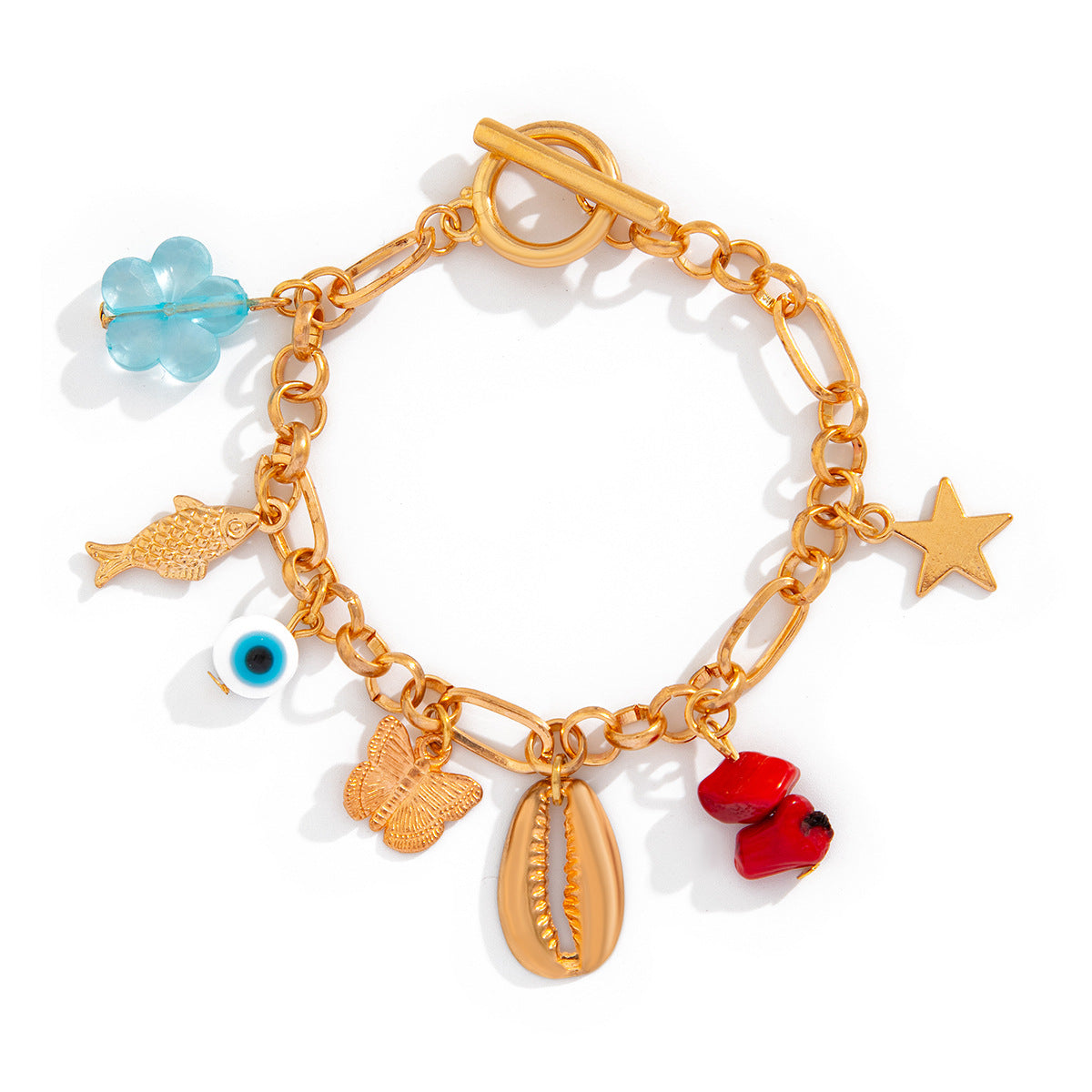 Fashionable and versatile peach heart turquoise bracelet, irregular alloy multi-element shell bracelet - V.I.P Digital Presence