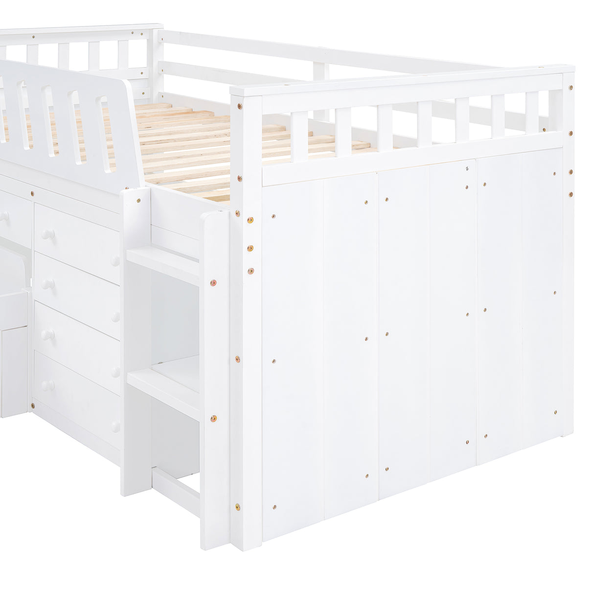 L-shaped Space-Saving Twin Loft and Twin Platform Bed with 7 Drawers and Full Guardrails(WHITE) - V.I.P Digital Presence
