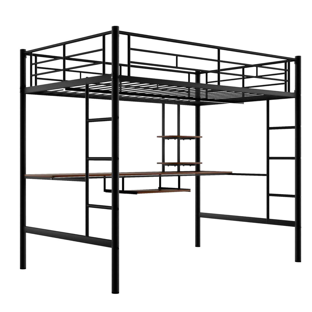 Loft Bed with Desk and Shelf Space Saving Design Full Black