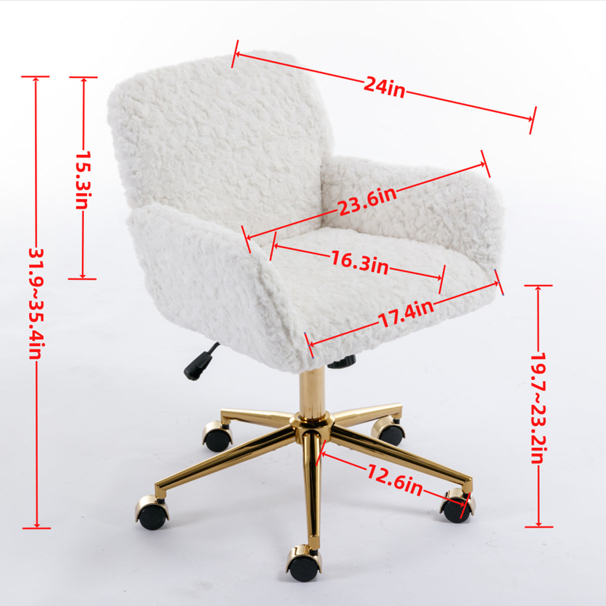 Artificial rabbit hair gold metal base home office chair adjustable chair rotating office chair, dressing chair (beige)