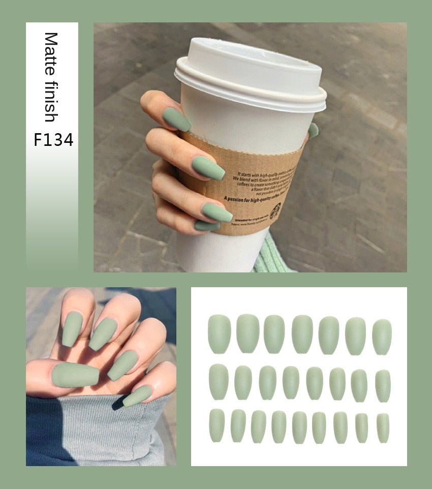 Nail Art Fake Nails Stiletto Tips Clear Press on Long False with Glue Coffin Stick Display Full Cover Artificial Designs Matte - V.I.P Digital Presence