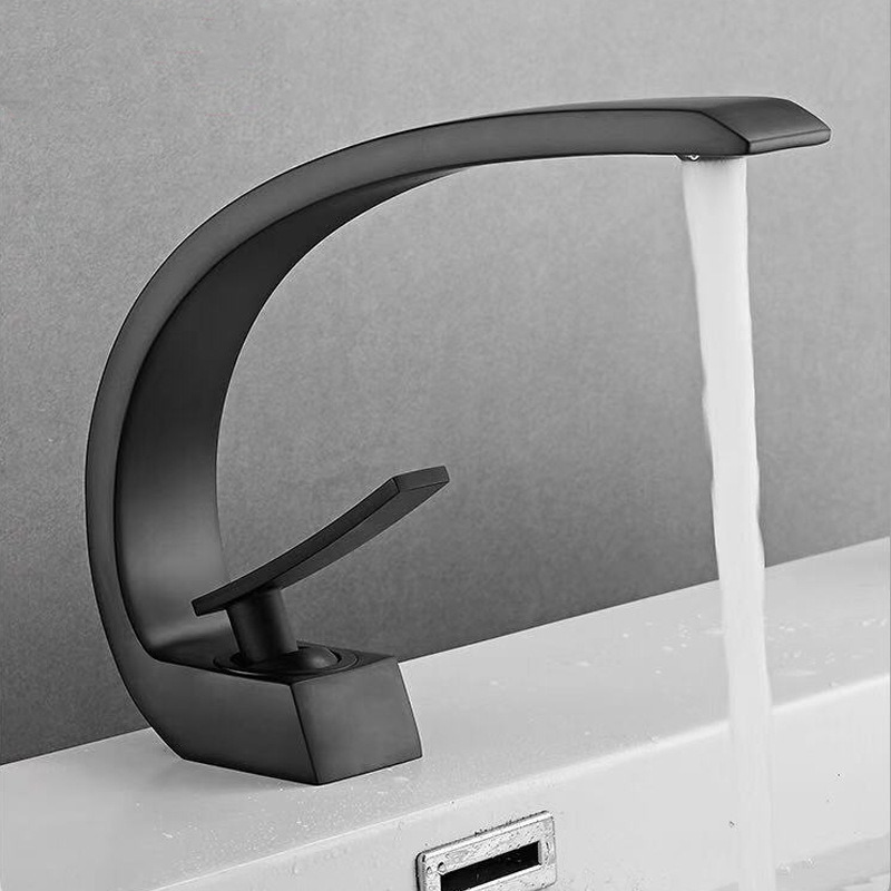 Black all copper single hole cold and hot faucet creative sink for washing hands and faces under the table - V.I.P Digital Presence