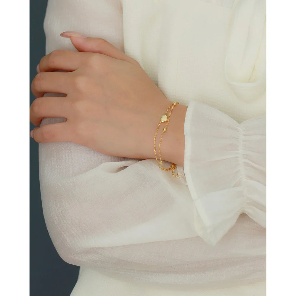 925 Sterling Silver Double Layer Heart-shaped Bracelet for Women Girl Korean Style Small Fresh Summer Bracelet - V.I.P Digital Presence