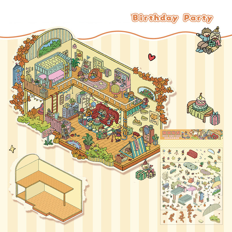 Landscape stickers large 3D stereoscopic scene collage miniature scene ledger stickers DIY stickers