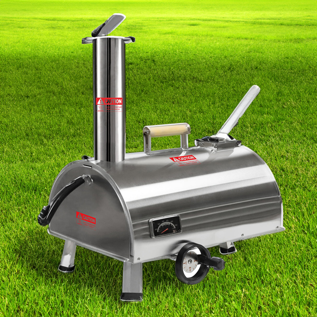 Silver Pizza Oven Outdoor 12" Semi-Automatic Rotatable Pizza Ovens Portable Stainless Steel