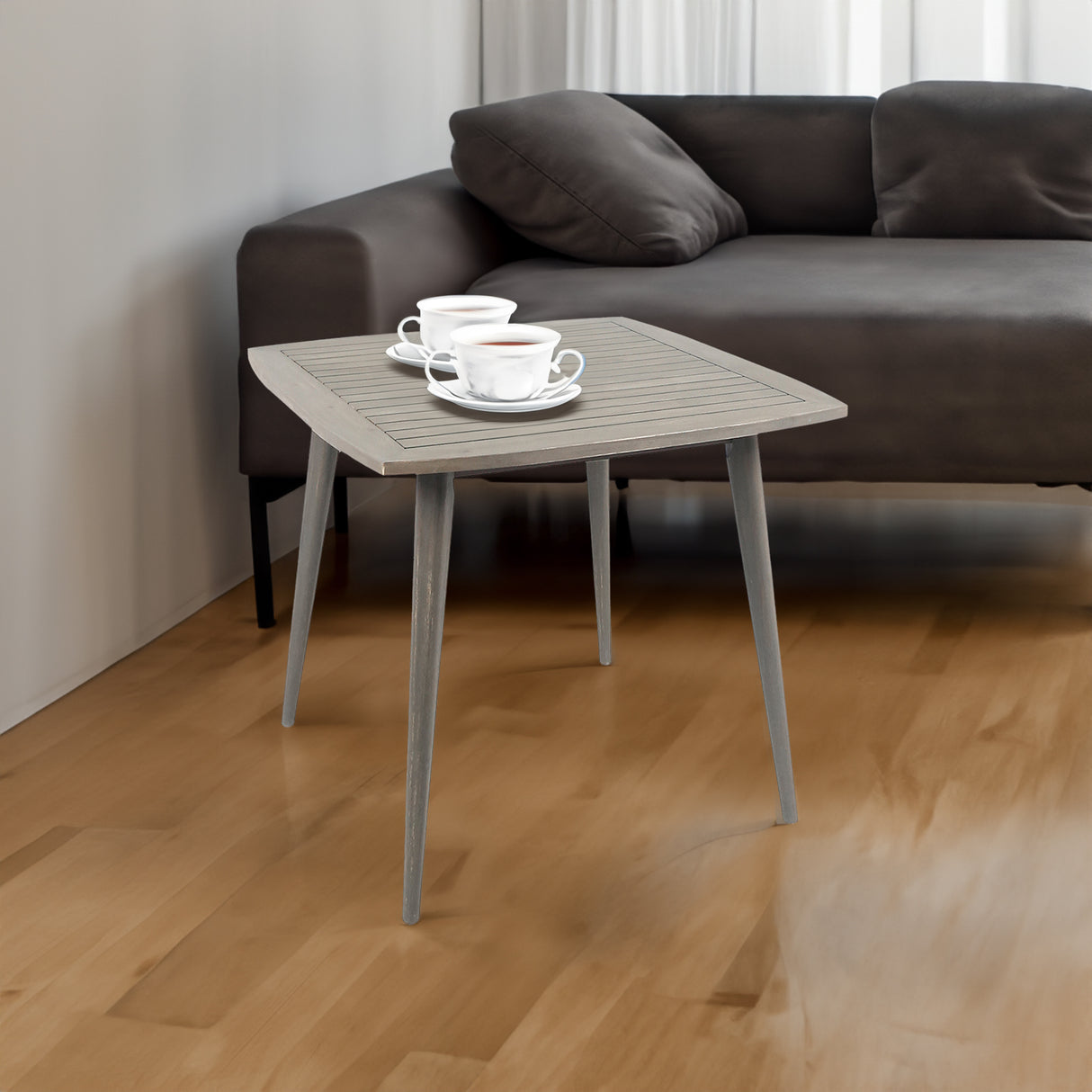 Outdoor Square Acacia Wood Table with Straight Legs, Gray - V.I.P Digital Presence