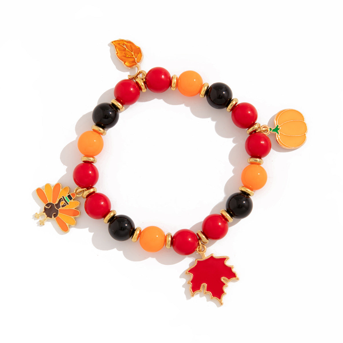 Thanksgiving Creative Maple Leaf Pendant Alloy Bracelet Personalized Letter Pumpkin Bead Bracelet - V.I.P Digital Presence