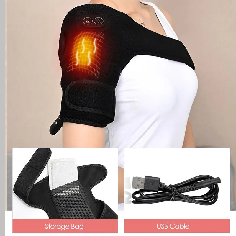 Electric Shoulder Brace Heated Knee Massager Vibration Massage Black Support Strap with Adjustable - V.I.P Digital Presence