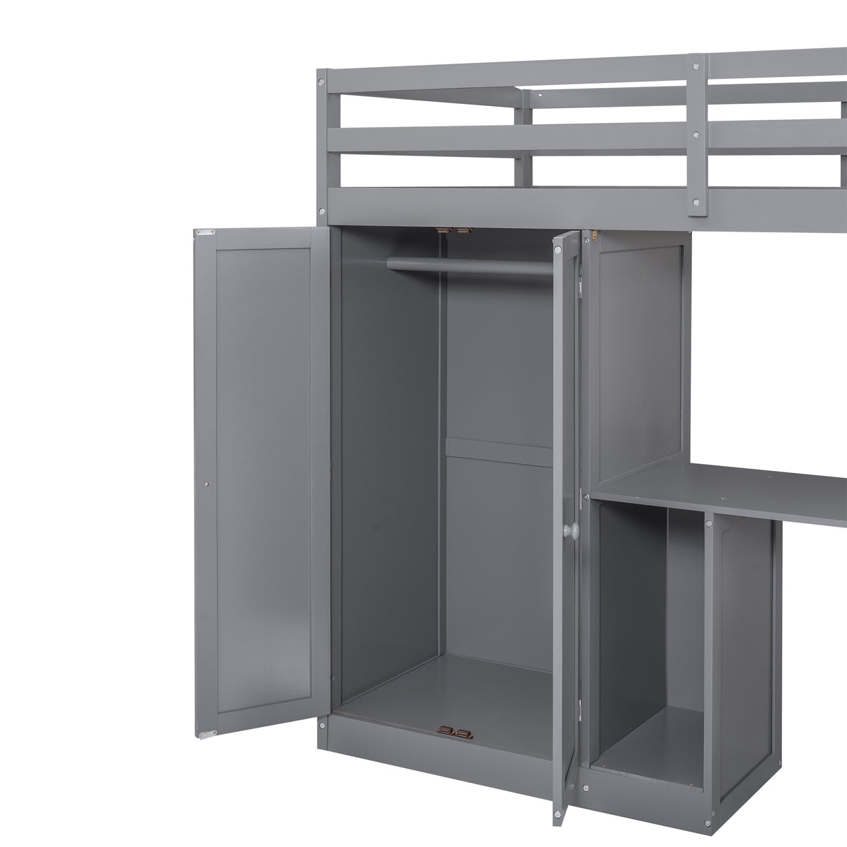 Twin Size Loft Bed with Wardrobe and Staircase Desk and Storage Drawers and Cabinet in 1 Gray