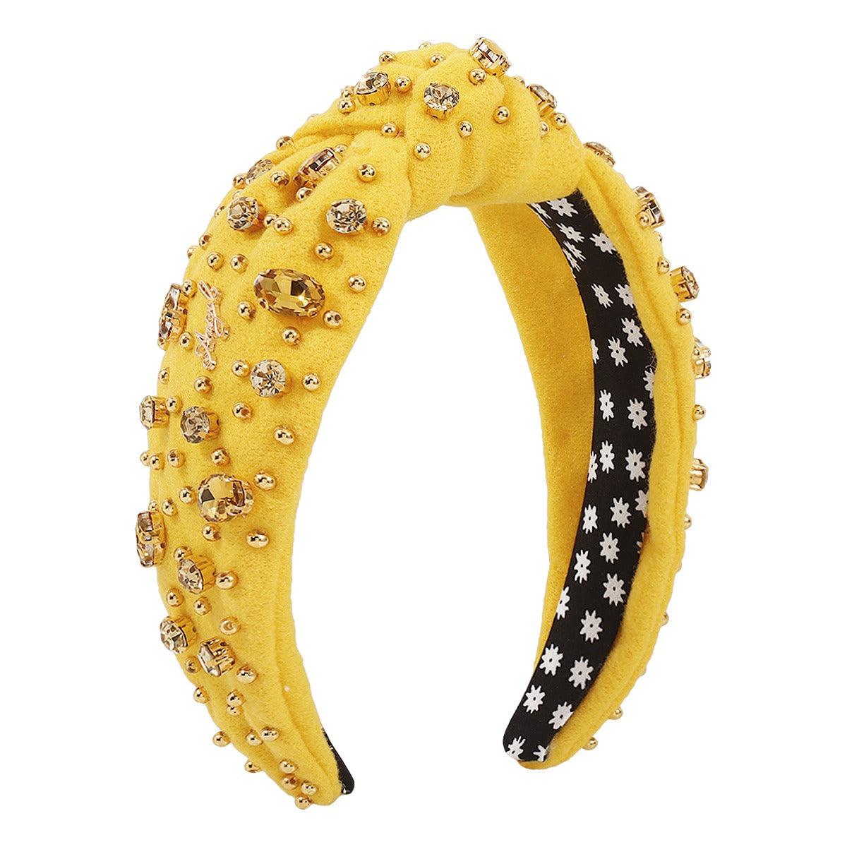 Retro Wide Edge Knot Bead Water Diamond Plush Fabric Thickened Letter Hair Hoop - V.I.P Digital Presence