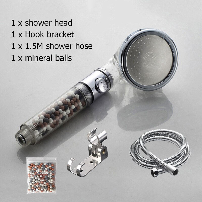 New Tourmaline balls Filter Shower Head Water saving 3 Modes adjustable SPA shower head on/off button high pressure shower - V.I.P Digital Presence