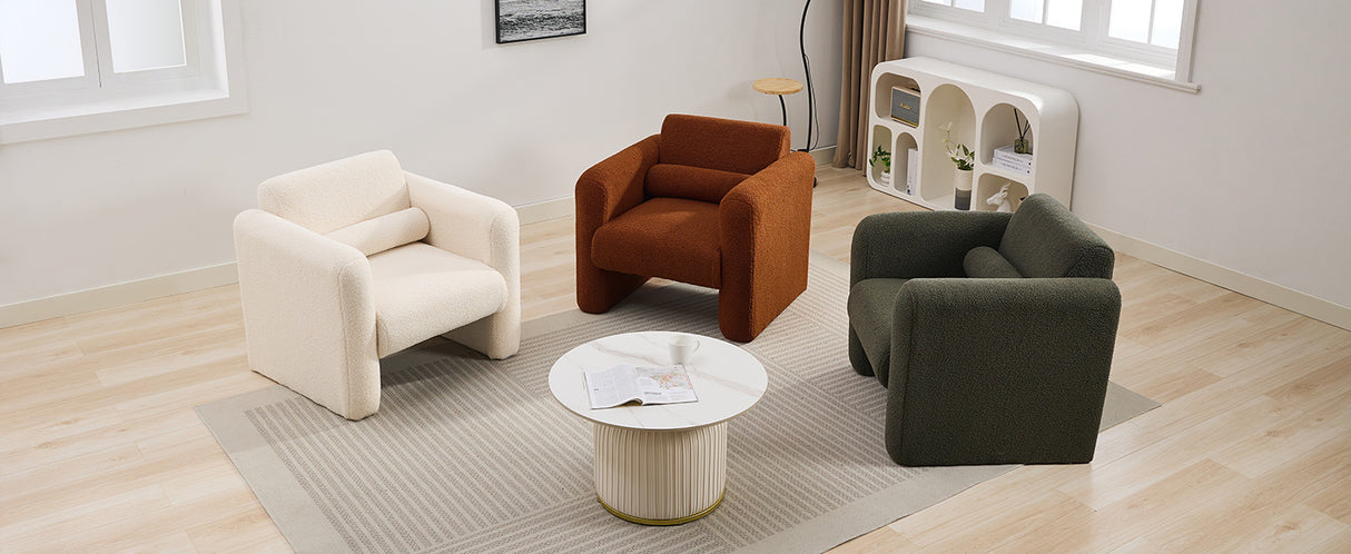 Modern style chair with sheepskin Sherpa fabric soft cushion, comfortable armchair, soft with backrest and pillow, seaweed green - V.I.P Digital Presence