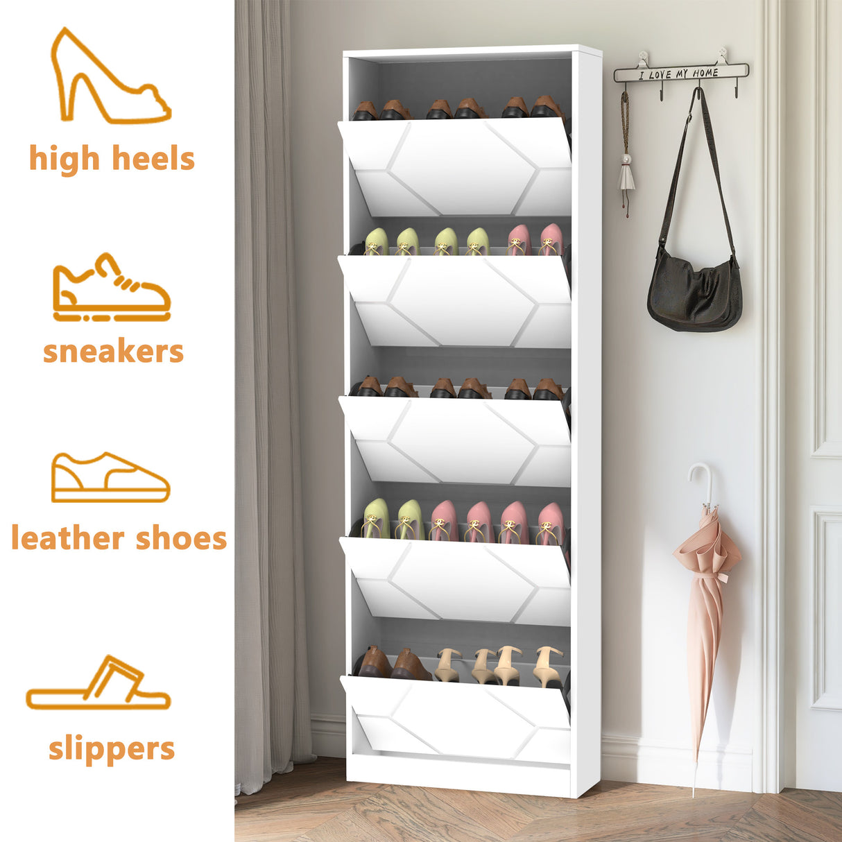 Shoe Storage Cabinet for Entryway, 5 Tiers Shoe Organizer with Carved Panels, Carving Shoe Closet,Vertical Shoe Cabinet - V.I.P Digital Presence