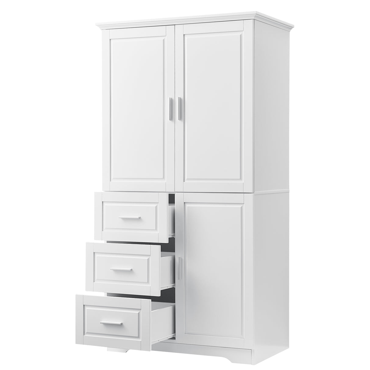 Tall and Wide Storage Cabinet with Doors for Bathroom/Office, Three Drawers, White - V.I.P Digital Presence