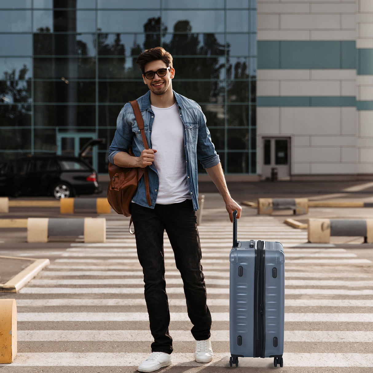 Luggage Sets New Model Expandable ABS+PC 3 Piece Sets with Spinner Wheels Lightweight TSA Lock (20/24/28), STEEL GRAY