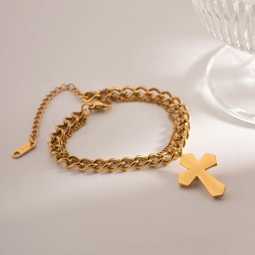 Stainless Steel Imitation Gemstone Cross Shape Pendant Bracelet - V.I.P Digital Presence