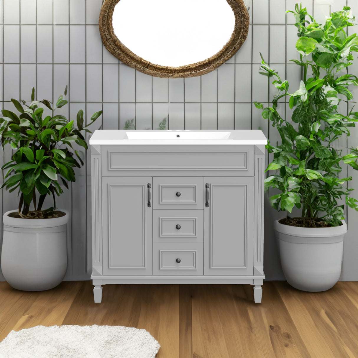 36'' Bathroom Vanity with Top Sink, Modern Bathroom Storage Cabinet with 2 Soft Closing Doors and 2 Drawers, Single Sink Bathroo - V.I.P Digital Presence