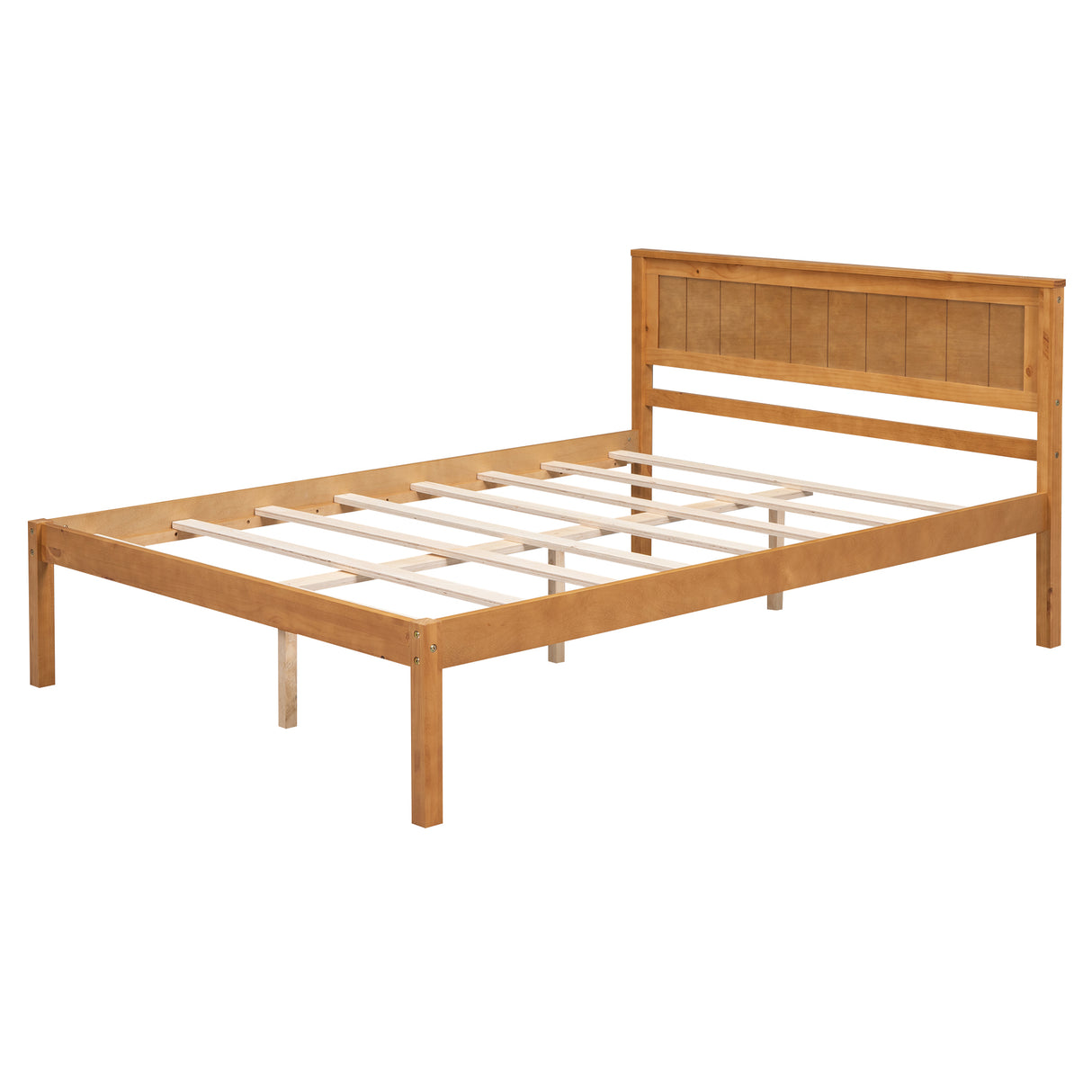 Platform Bed Frame with Headboard, Wood Slat Support No Box Spring Needed Full Oak