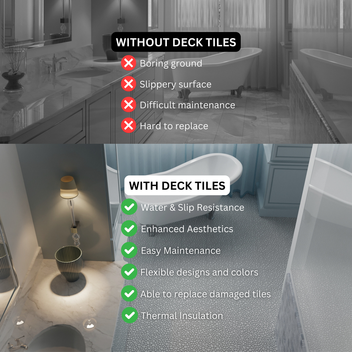 12 x 12 inch gray interlocking deck tiles, plastic waterproof pebble pattern, pack of 12 pieces - V.I.P Digital Presence