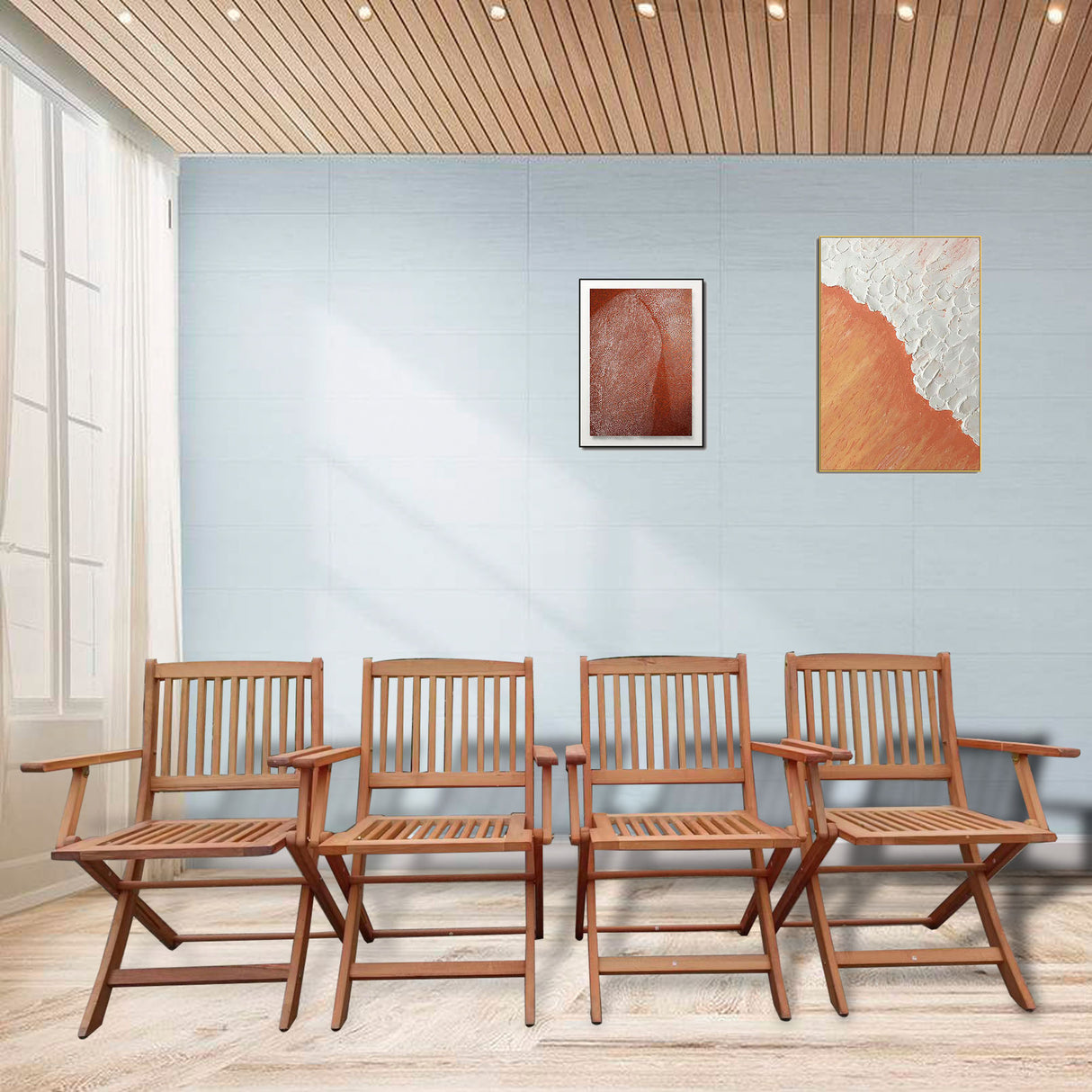 Foldable Patio Dining Set 4 Folding Chairs Indoor and outdoor universal Teak - V.I.P Digital Presence