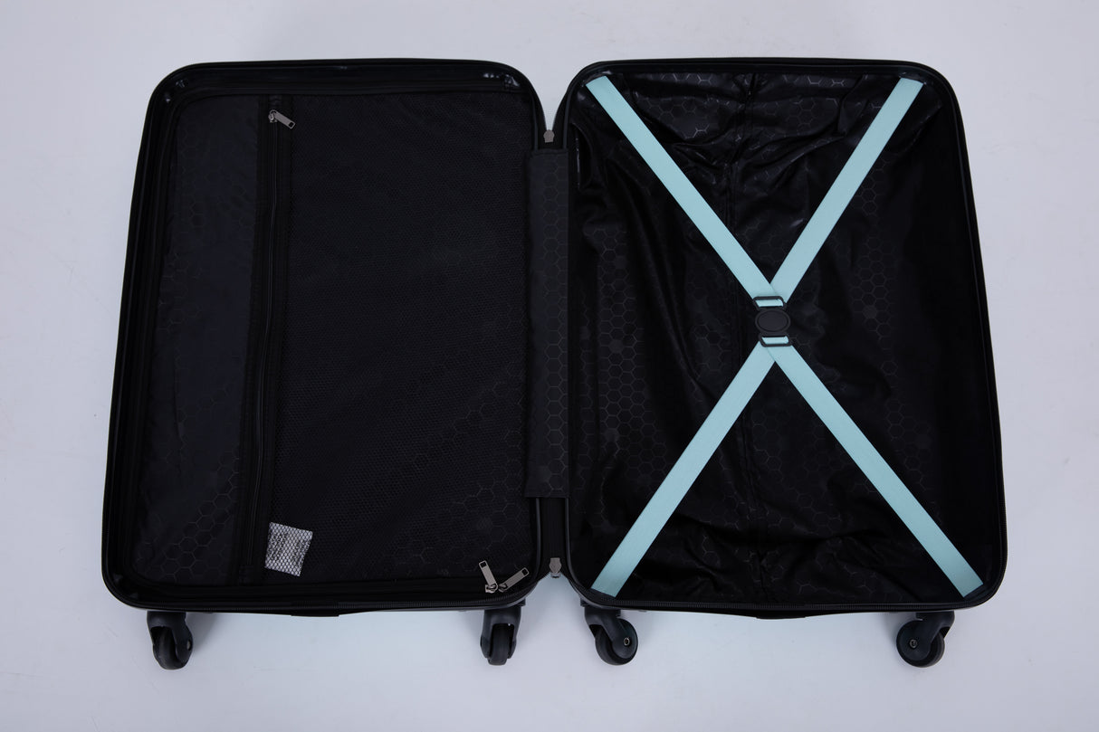 3 Piece Luggage Sets ABS Lightweight Suitcase with Two Hooks, Spinner Wheels, TSA Lock, (20/24/28) Green