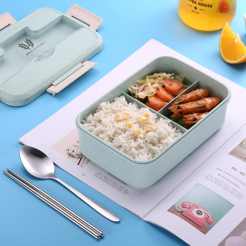 Lunch Box Food Container Bento Box Heated Lunchbox Kids Lunchbox Snack Straw Wheat Korean Sealed Student Plastic Box for Food - V.I.P Digital Presence