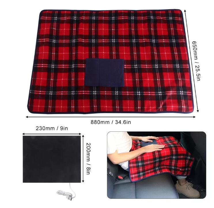 Portable USB Electric Heated Blanket Car Office Use Warm Blanket Heater With Pocketed Winter Home Baby Polyster Carpet 88x65cm