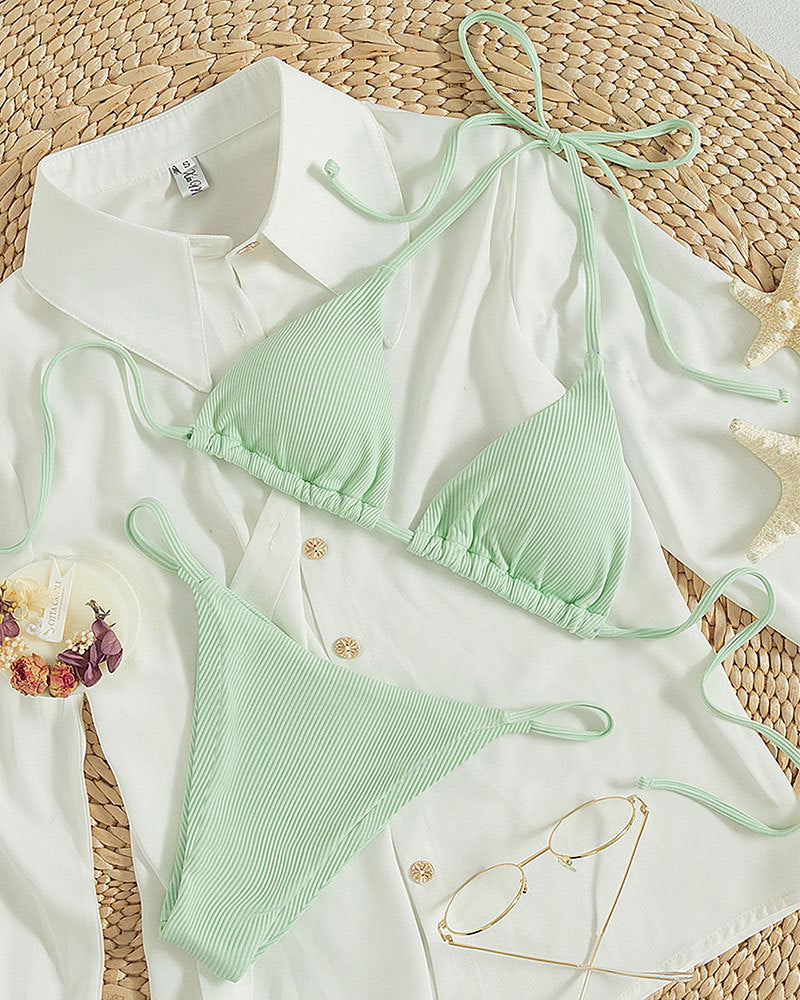 Hanging neck tie bikini multi-color three-point swimsuit hot spring swimsuit - V.I.P Digital Presence