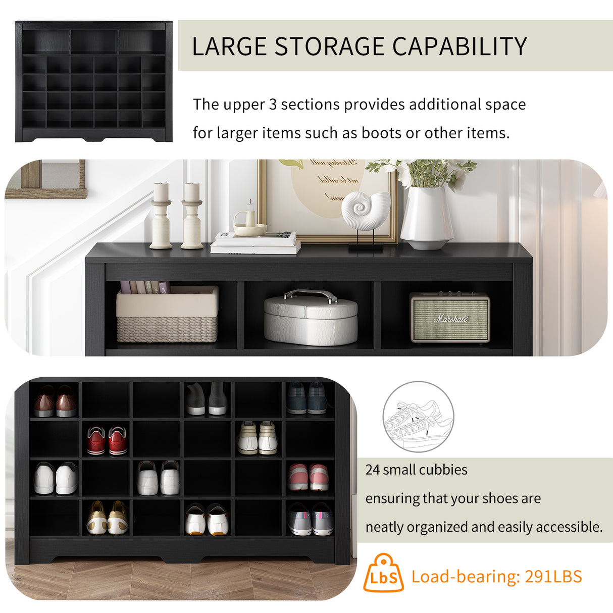 ONTREND Sleek Design 24 shoe cabinet, modern shoe cabinet with curved base, high-quality multifunctional side panel, black - V.I.P Digital Presence