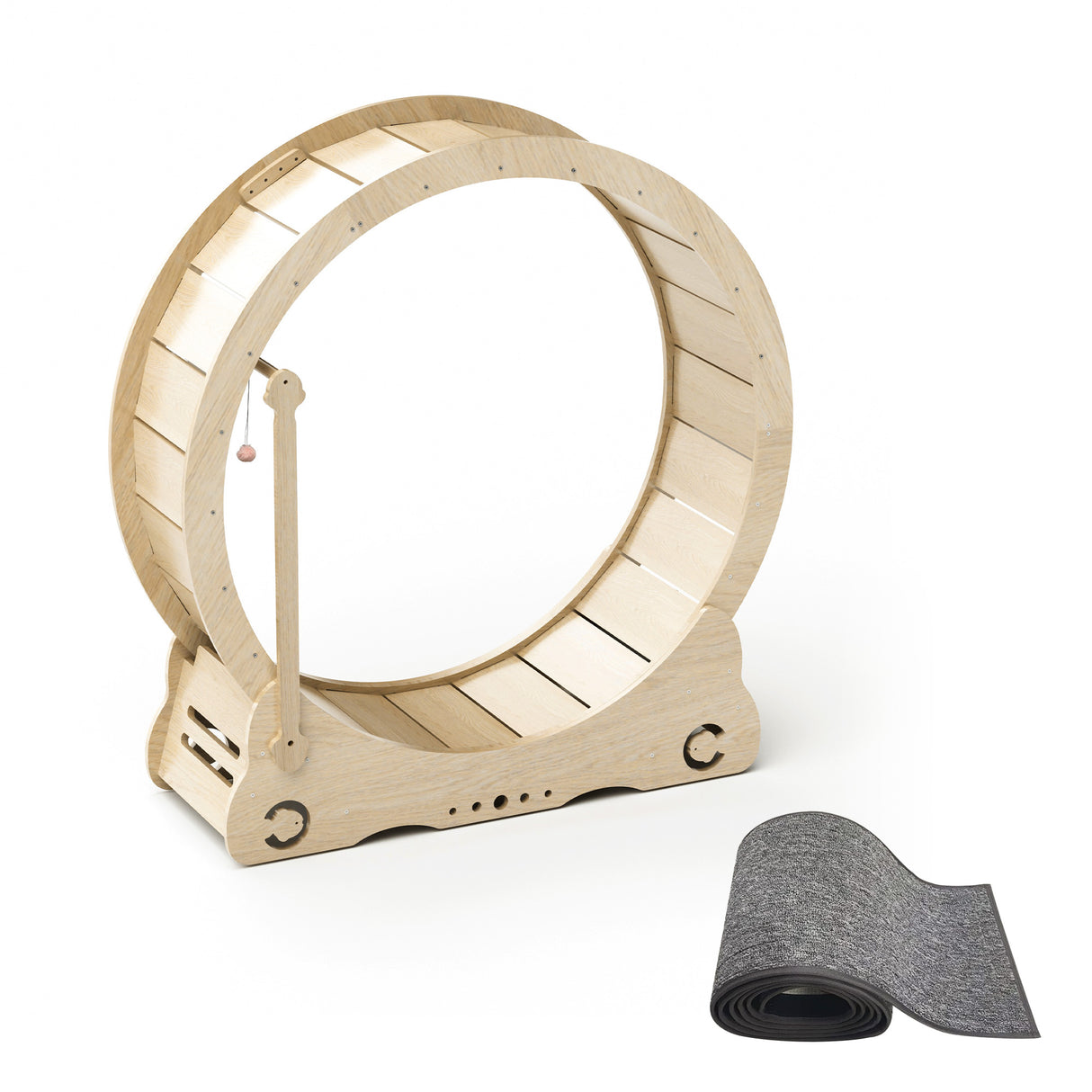 Indoor cat treadmill with carpet, tear device and latch natural wood, 39.4 inches long x 13.2 inches wide x 41.3 inches high - V.I.P Digital Presence