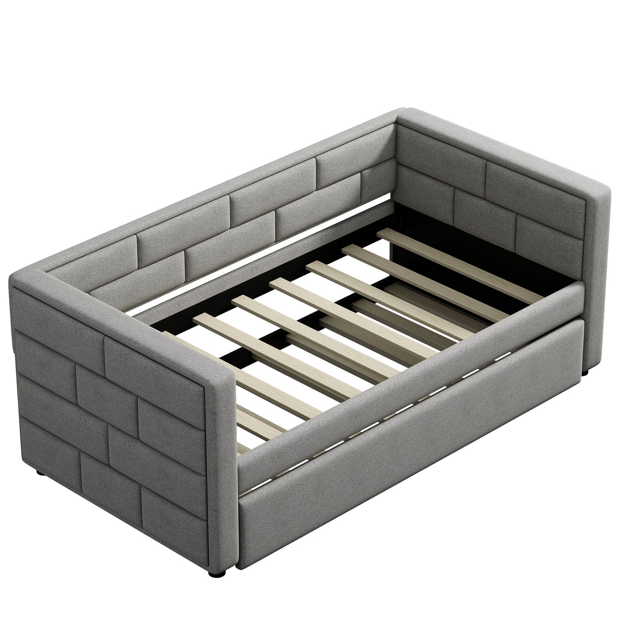 Twin Size Daybed with Trundle Upholstered Daybed with Padded Back Gray
