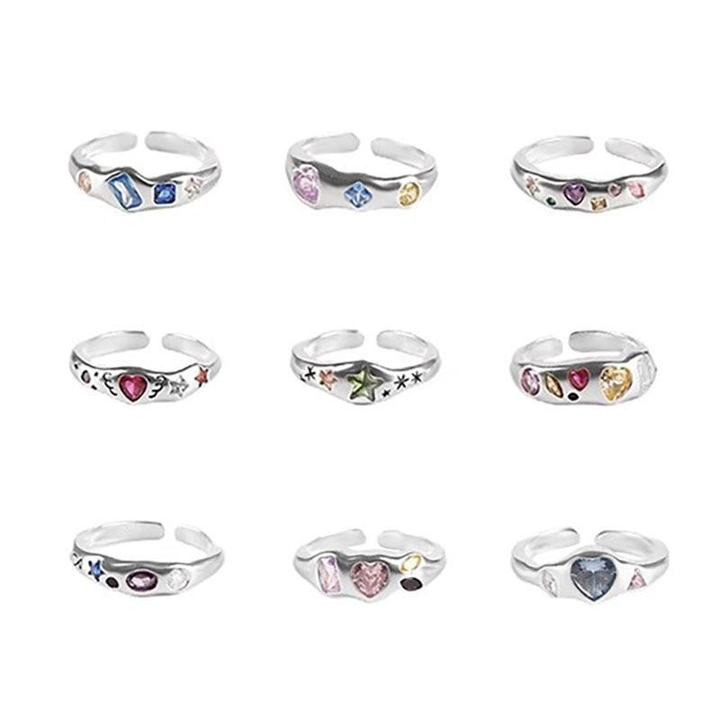 Dopamine love colored zircon diamond ring female niche index finger high-end fashion personality open ring - V.I.P Digital Presence