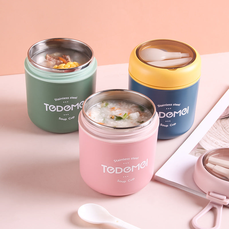 Japanese style simple sealed 304 stainless steel insulated breakfast cup with lid and spoon - V.I.P Digital Presence
