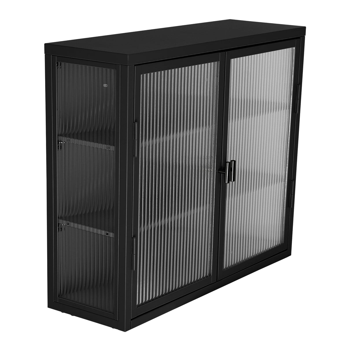 Retro Style Haze Double Glass Door Wall Cabinet With Detachable Shelves for Office Dining Room Living Room