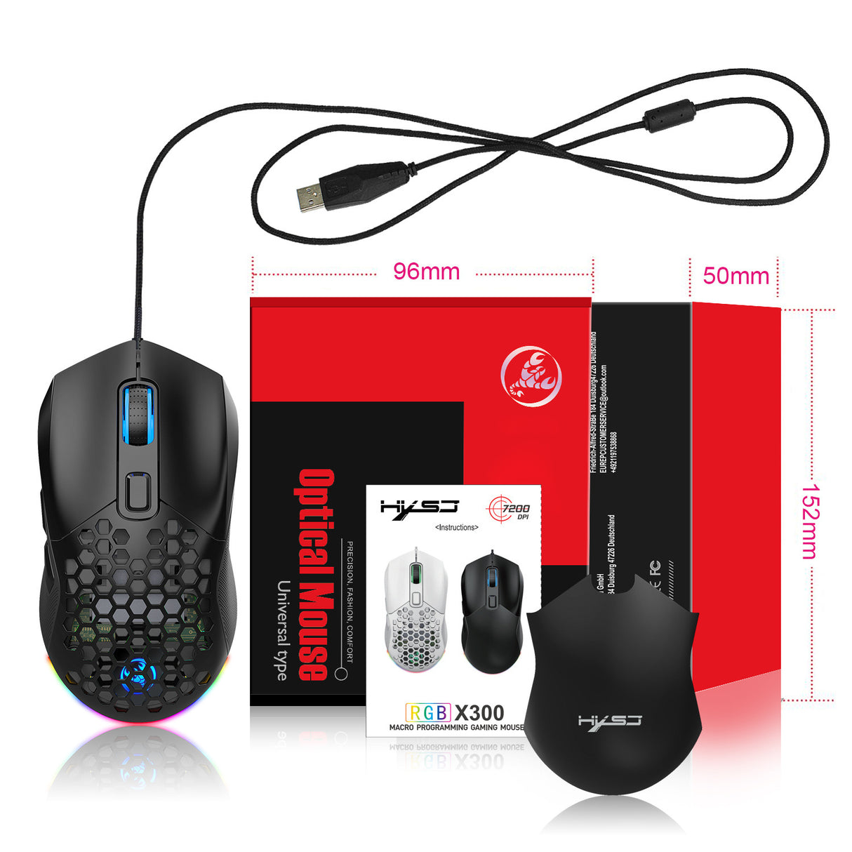 Wired mouse RGB backlight 7200dpi hole gaming mouse interchangeable back cover lightweight - V.I.P Digital Presence