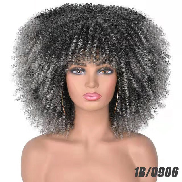 Female Hair African Small Curly Hair Explosion Head Black Chemical Fiber Wig Full Head Set - V.I.P Digital Presence