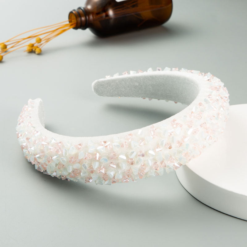 New Baroque Headband Feminine Color Hand-Stitched Glass Bead Headband Thin Sponge Headband - V.I.P Digital Presence
