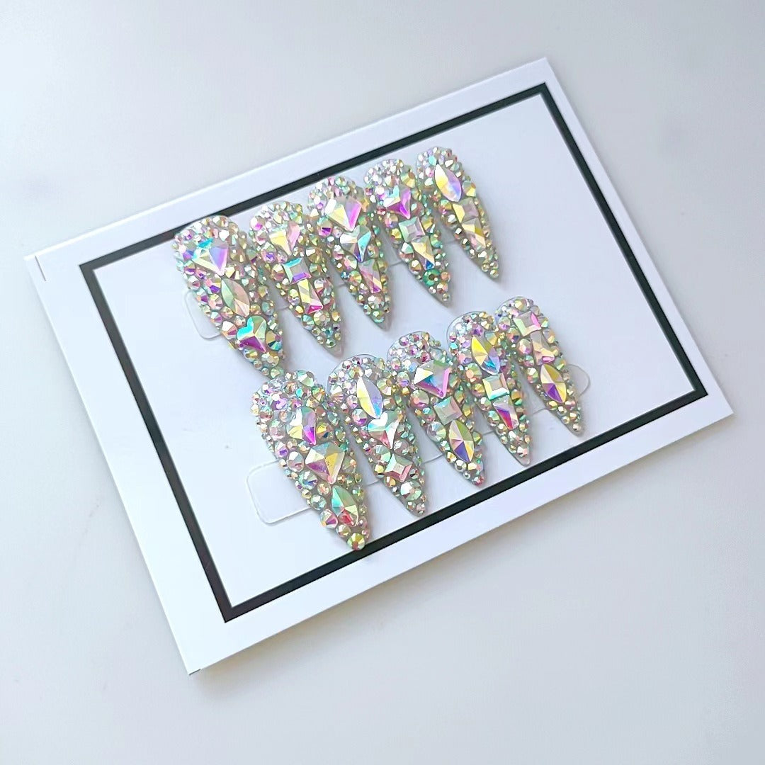 European and American popular style long water drop l laser AB diamond three-dimensional handmade phototherapy wearable nail - V.I.P Digital Presence