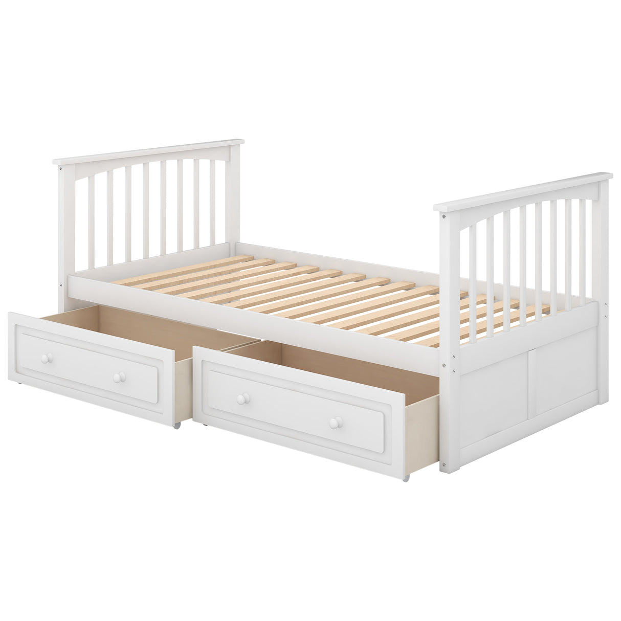 Twin over Twin Bunk Bed with Drawers Convertible Beds White
