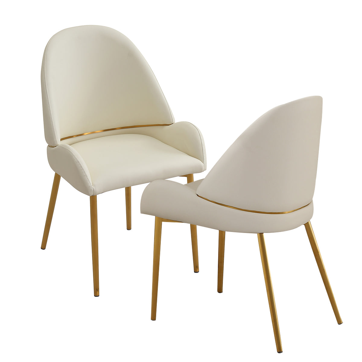 Dining Chair with PU Leather Beige color metal legs (Set of 2)(Foam + Beige + Meta) - V.I.P Digital Presence