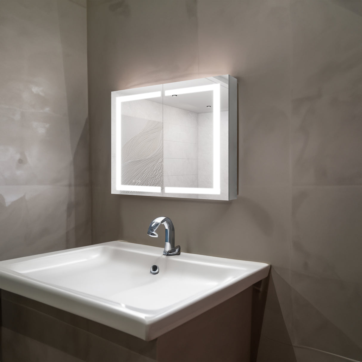 36 x 30 inch Medicine Cabinet with LED Vanity Mirror Anti-Fog Recessed or Surface Mount Waterproof DimmableAluminum 3000K~6000K Lighted Double Door Bathroom Cabinet with Touch Switch - V.I.P Digital Presence